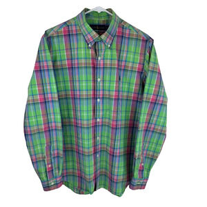 Ralph Lauren mens shirt Button Down Shirt Large Green plaid pony blue label
